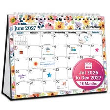 CRANBURY 2026-2027 Floral Desk Calendar 8x6 Standing Flip Planner 234 Stickers picture