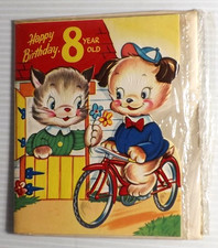 Vintage Birthday Card for 8 Year Old ~Anthropomorphic NOS Sealed 1950s +Envelope picture
