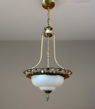 Vintage Art Nouveau Hollywood Regency Revival Bowl Pendant Hanging Chandelier picture