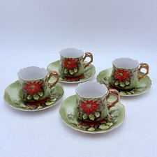 VTG Set of 4 Lefton China Poinsettia Cup and Saucers Hand Painted Japan 1950s picture