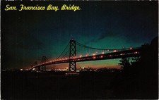 Vintage San Francisco Bay Bridge Night View Postcard by Russ Halford picture