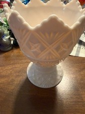 VTG Napco Jeanette Shell Pink Milk Glass Footed Compote Vase Pastel Spring picture