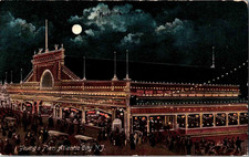 Postcard Young's Pier Atlantic City NJ New Jersey at night 1908 picture