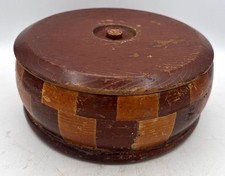 Vintage Red Wood Inlaid Round Wooden Hand Carved Box Standard Specialty Co CA picture