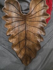 Large Terrain Anthropologie Leaf Shaped Carved Wooden Tray picture