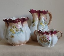 Lovely Antique Victorian Hand Painted Porcelain Pitcher, Vase  & Sugar Bowl Set picture