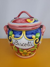 Vintage Ceramiche IMA Montelupo Italian Majolica Biscotti Jar Hand Painted 10.5