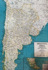 Vintage 1945 WORLD WAR 2 ERA MAP  OF ARGENTINA, CHILE, PARAGUAY, URUGUAY picture