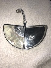 Vintage Elegance Fan Shaped Compact Mirror Charm Keychain MCM Missing Mirror picture