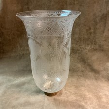 1890s Victorian hurricane candle shade elaborate etched floral design tall size picture