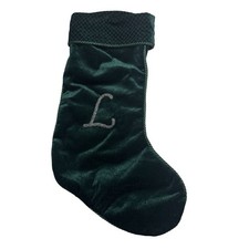Prima creations Green  monogrammed silver L Christmas stocking 19” picture