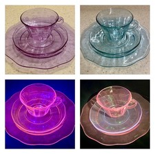 VERY RARE Fostoria Lafayette Wisteria Neodymium & Selenium Cup, Saucer & Plate picture