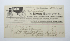 1908 Philadelphia Livery Stable Simon Bennett Billhead Carriages Phaetons Coupe picture