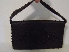 VINTAGE BLACK SATIN AND GLASS BEADED CLUTCH PURSE WITH REMOVABLE STRAP HONG KONG picture