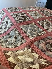 Antique Quilt Handmade Patchwork Cotton Pink & Brown Heirloom Calico picture