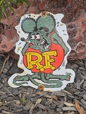 VINTAGE RAT FINK PORCELAIN SIGN HOT ROD GAS ENGINE RACE CAR AUTO APPX  10