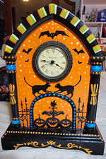 Halloween Wood Analog Desk Clock Roman Numerals Arch w/ Drawer picture