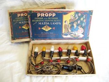 Antique PROPP Xmas Lights Mazda Lamps,  Black&Tan Cloth Cord, Old Bulbs, WORKING picture