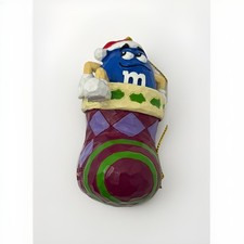 VINTAGE 1990-00’s Kurt Adler M&M’s Blue Character Holiday Ornament In Stocking picture