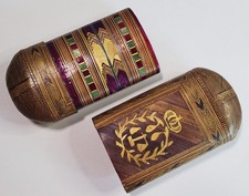 Antique Straw Marquetry Cigar Case with Royal Judicial Motif  picture
