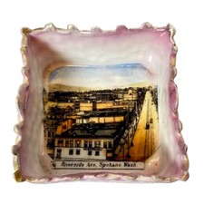 SPOKANE WA WASHINGTON Antique RIVERSIDE AVE Souvenir Heart TRINKET ASHTRAY DISH picture