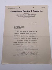 Vintage Letterhead Pennsylvania Bottling Supply Co Philadelphia Oct 5 1935 picture