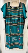 Authentic Mexicali Ecuador Embroidered Cultural Teal Dress picture