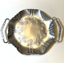 Vintage Farber Shlevin Serving Tray Attached Handles Hand Wrought Aluminum 16”L picture