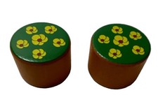 2-Piece Small Round Solid Wooden Trinket Painted Floral Flowers Brown Green picture