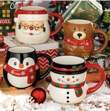 Signature Housewares Christmas Figural Mugs 4-Pc Set Santa Snowman Penguin Bear picture