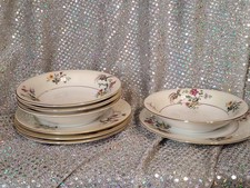 8 Pcs  - Bohemia Ceramic Works Czechoslovakia  Flower 4 Dessert Bowls & 4 Plates picture