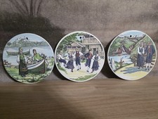 Vintage Norway Ceramic Wall Art Plates Lot Of 3 Norske Bunader Stavangerflint picture