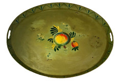 Large 19th Century American Federal Tole Painted Metal Oval Platter 26