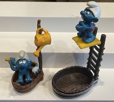 2 SUPER SMURFS Bath Tub & High Dive PVC Figure Hong Kong 80's Vintage Toys Doll picture