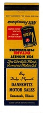 VEEDOL MOTOR OIL matchbook matchcover - DANNEWITZ SALES - SOMONAUK, ILLINOIS picture