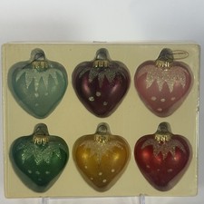 Vintage Morgan Imports Glass Heart Christmas Ornaments Set 6 Taiwan Glitter picture