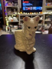 Vintage Ceramic Cat Planter White Pink Black 3D Effect Glossy finish  picture