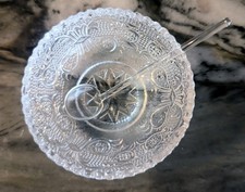 Antique Cambridge Nearcut Open Salt Cellar Glass Spoon EAPG Lacy Starburst picture