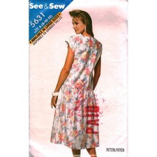 Vintage 1987 See & Sew 5631 Misses Dress Pattern Dropped Waist Size 8-12 CUT picture