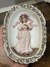 Vtg 1970's Norleans Japan Pinky blue Bisque Girl 3D Wall Plaques Mini 6''x4.5'' picture