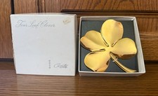 Vintage Gerity Shamrock Four Leaf Clover Paperweight Lucky Gift 24K Gold Plated picture