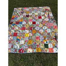 Vintage Handmade Disney Patchwork Quilt Mickey Minnie Mouse Hand Tied Scrap 70s picture