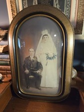 Antique Bubble Convex Glass Frame Tinted Enlarged Portrait Photograph Couple picture