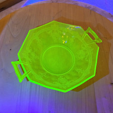 UV Marigold A.H. Heisey & Co. No.1229 Empress Etch Glass Octagon Handled Dish picture