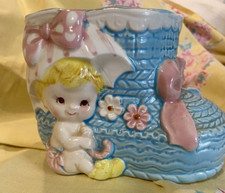 Vintage Relpo Planter #2317 Baby Bootie Japan Gold Sticker Original picture