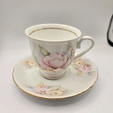 Vintage Hitkari Bone China Floral Teacup  Saucer Set Off White Pink Roses picture