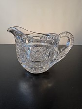 Cut Crystal Creamer Small Pitcher Geometric Pattern Vintage picture