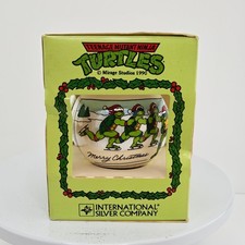 Vintage 1990 Teenage Mutant Ninja Turtles Silver Satin Ornament Intl Silver Co picture