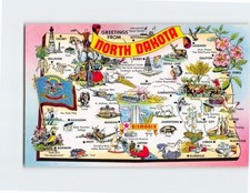 North Dakota Map & Attractions Greetings from North Dakota USA Q-25686 picture