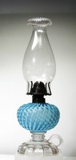 Blue Opalescent ( FINGER ) Sheldon Swirl Art Glass Kerosene Oil Lamp 1880s picture